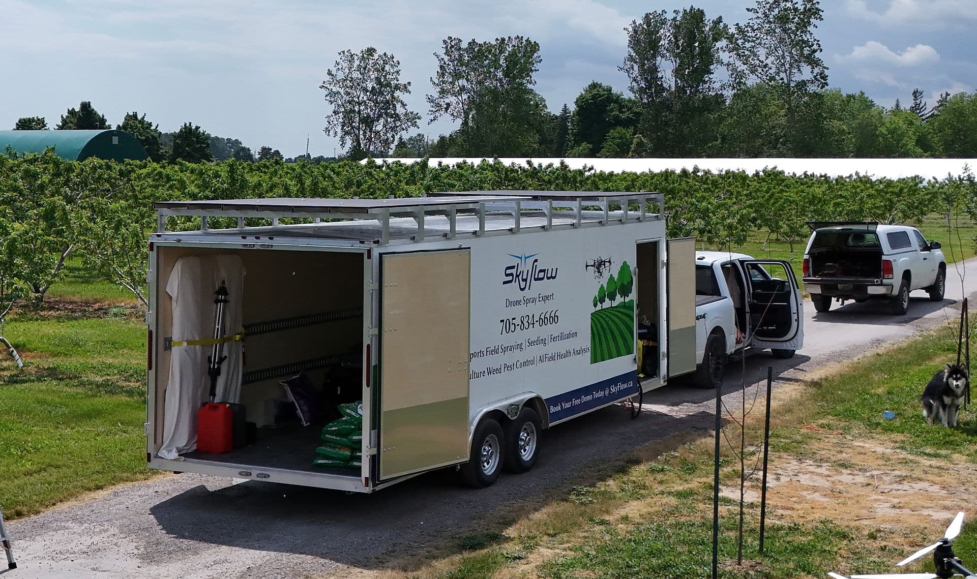SkyFlow drone spray trailer with equipment