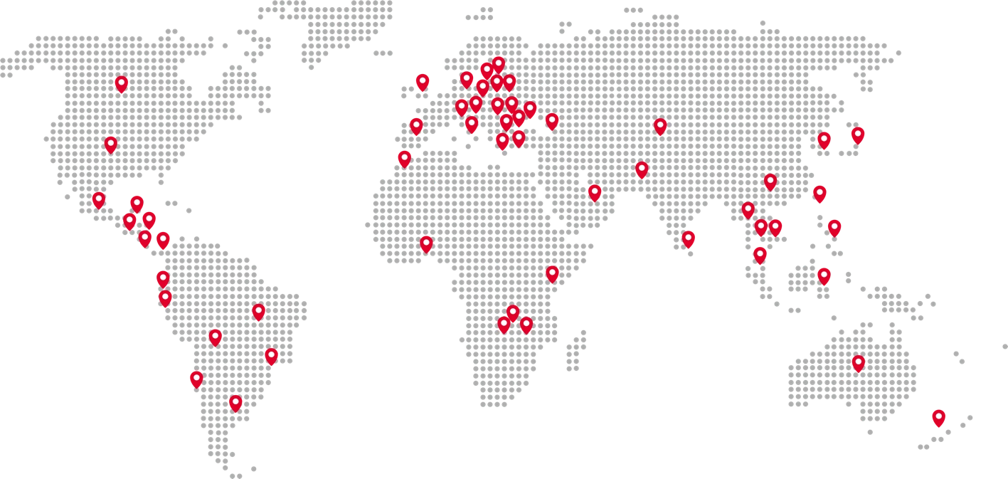 World map marking XAG's user base across 70 countries and regions